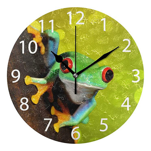 Reloj De Pared Redondo Con Diseño De Rana De Ojos Rojos, S. 0