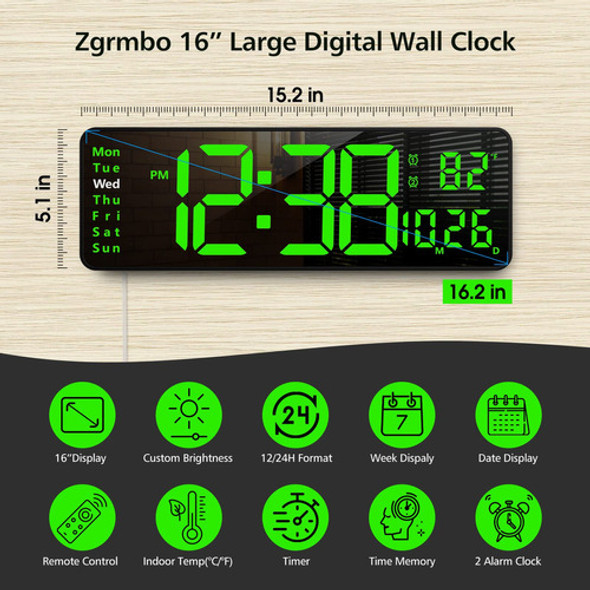 Zgrmbo Reloj De Pared Digital De Gran Tamano Led De 16.2 Pul 1