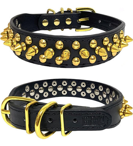 Teemerryca Collar De Perro De Cuero Negro Con Púas De Oro Pa 1