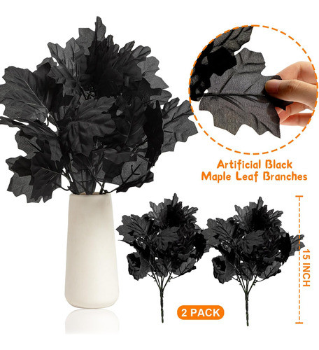 Kvcsyaw Ramas Halloween, 2 Unidades Ramas Flores Negras, 15 1