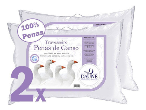 Kit Travesseiro Pena De Ganso 50x70 Macio 0