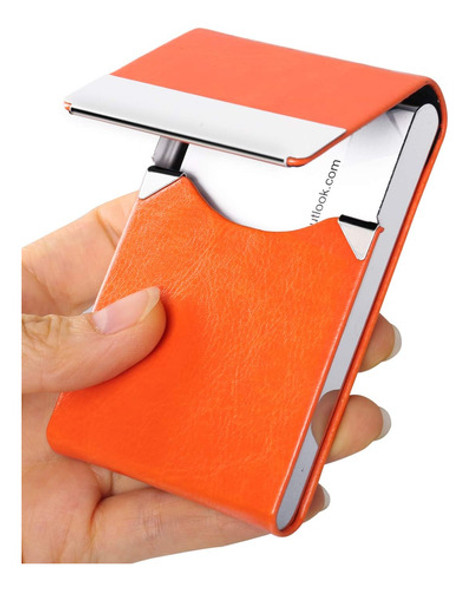 Estuche De Tarjetas De Cuero Pu Cierre Magnetico Naranja S 0