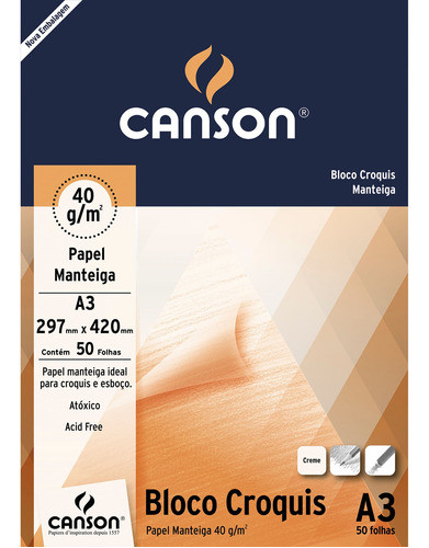 Bloco Canson Croquis Manteiga A3 40g/m² 50 Folhas 0