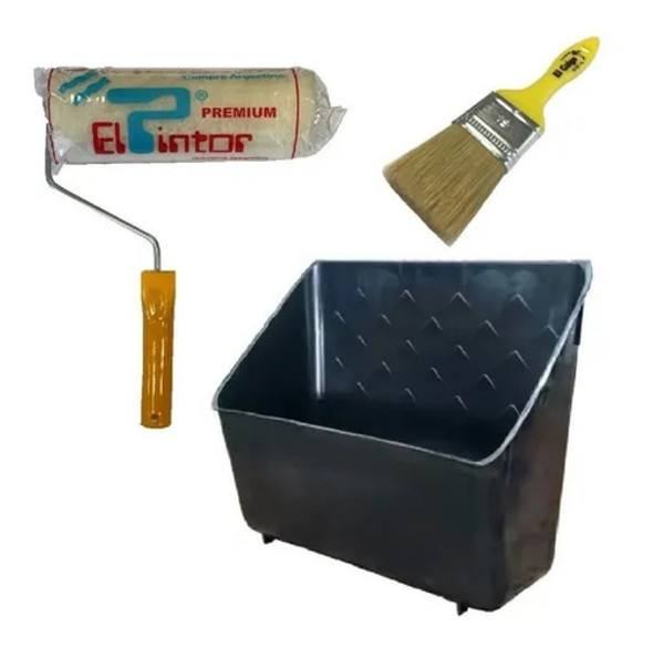 Kit Para Pintar Bandeja + Rodillo Pelo Largo + Pincel Imagen 0
