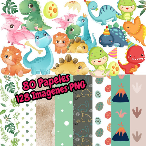 Kit Imagenes Png Dinosaurios Acuarela Y Dino Bebé + Papeles 1