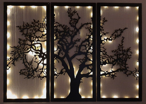 Arbol De La Vida Triptico Calado Madera Led Luz Calida 120cm 0