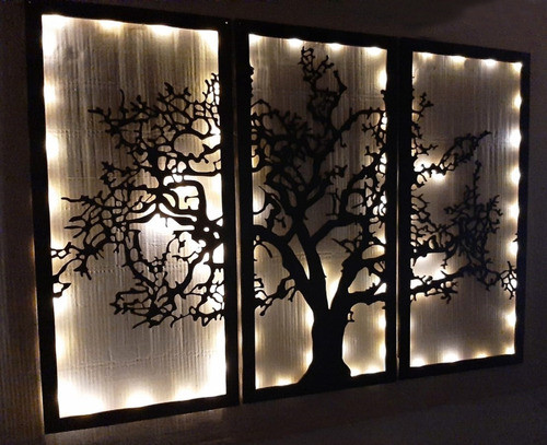 Arbol De La Vida Triptico Calado Madera Led Luz Calida 120cm 1