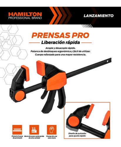 Sargento Prensa Carpintero Hamilton 150 Mm X 2u Pfr60 Pro 1