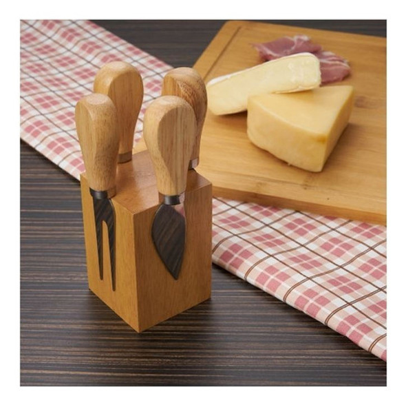 Kit Frios E Queijo Facas Suporte Magnetico Madeira 1