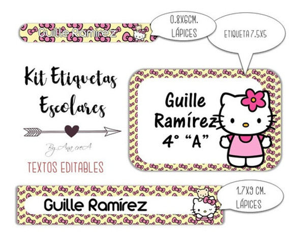 Etiquetas Escolares Imprimibles Hello Kitty #1 Editables 1