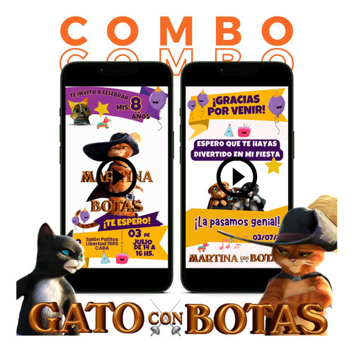 Combo Videos: Invitación + Agradecimiento | Gato Con Botas 0
