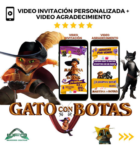 Combo Videos: Invitación + Agradecimiento | Gato Con Botas 1
