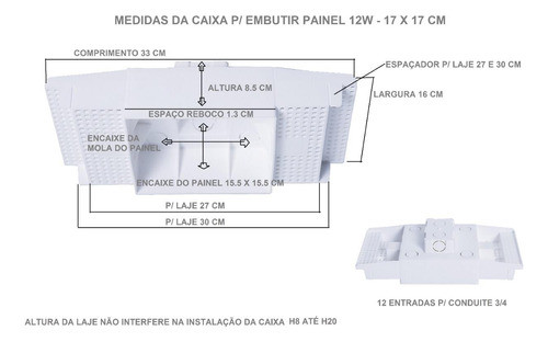 Kit C/ 25 Caixa P/ Embutir Na Laje Painel Plafon Led 12 Watt 1