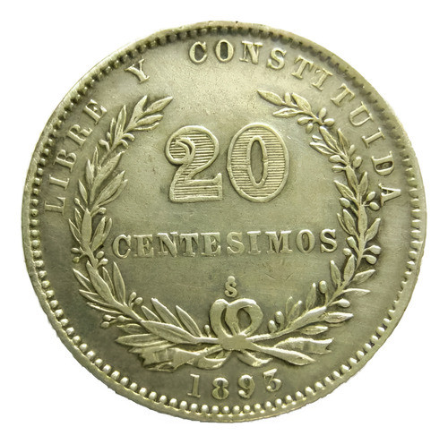 Antigua 20 Centésimos De Plata Año 1893 En Impecable Estado. 0