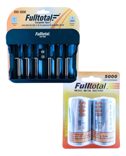 Combo Cargador Usb + 2 Pilas Recargables D 5000 Mah 1.2v 0