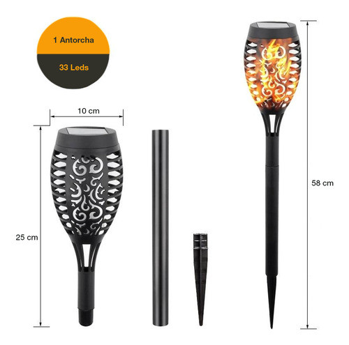 Antorcha Solar Led P/ Piso Con Diseño Llama Jardín Exterior 1