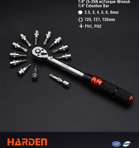 Juego Torquímetro Zafe Encastre 1/4'' 2.5kgm 13pzas Harden 1
