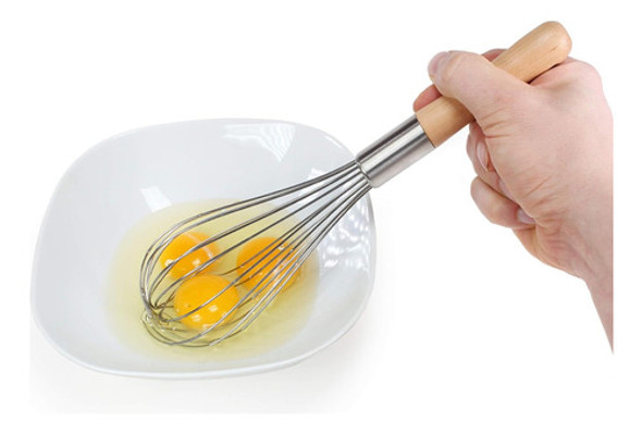 Batidor Manual Acero Mango Madera Repostería Cocina 0