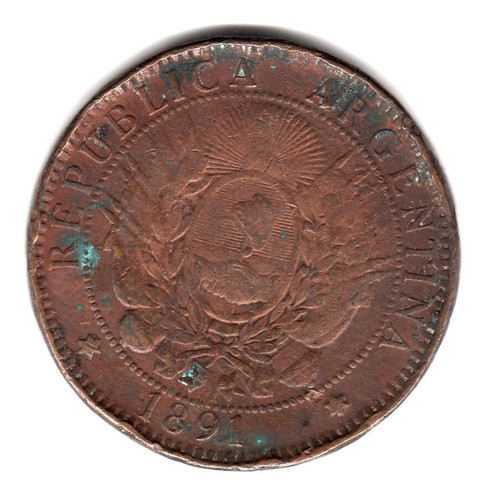 Argentina Moneda 2 Centavos Patacon De 1891 Cj#32 0