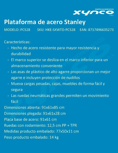 * Carro Stanley Plataforma De Acero Sxwtd-pc528 300 Kilos 1