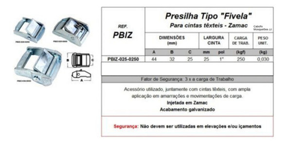 04 Un. Presilha Tipo Fivela 25mm Para Cinta Amarração 250kg 1