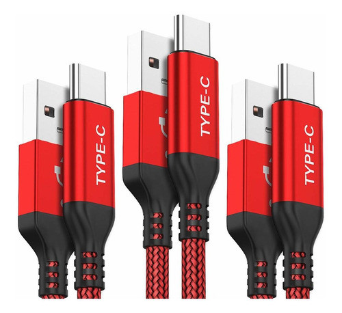 Cable De Datos Usb A A Usb C, 3.3-6.6-10 Pies/rojo/3 Pack 0