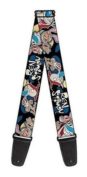Ren Y Stimpy Poses Negroazulamarillo  Correa Para Guitarra 0