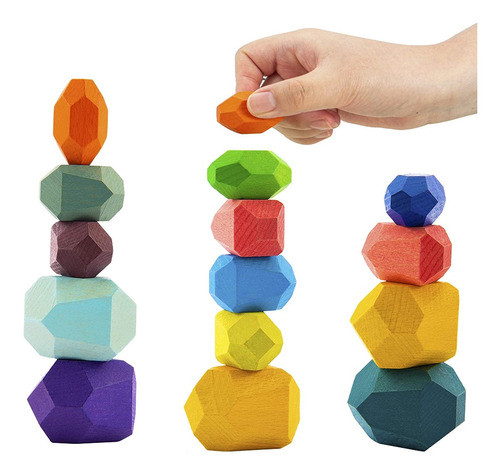 Set 16 Piedras De Madera Monessori Bloques Juego Equilibro 0