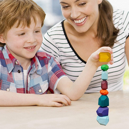 Set 16 Piedras De Madera Monessori Bloques Juego Equilibro 1