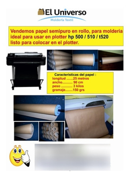 Rollo De Papel Semipuro De 150 Gramos Molderia Textil 1