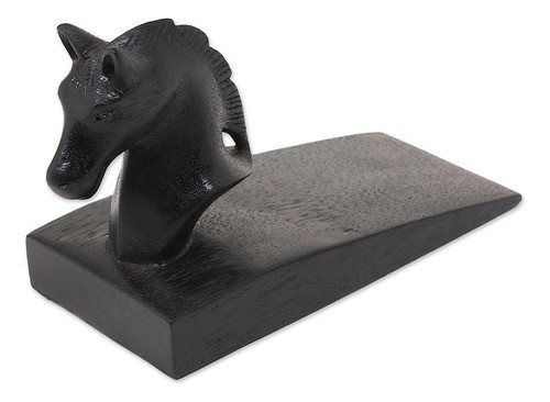 Novica Black Hand Carved Suar Wood Horse Door Stopper, 'hand 0