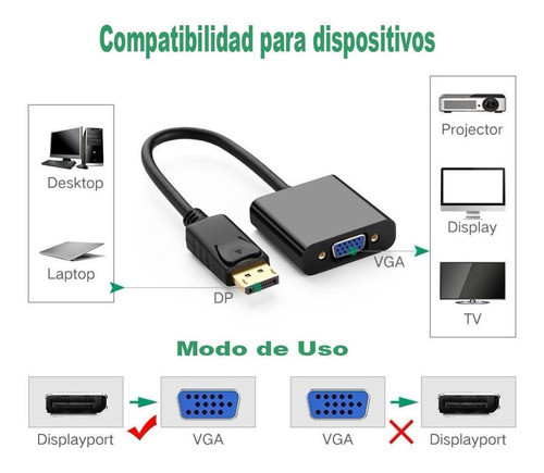 Adaptador De Display Port Macho A Vga Hembra Kubo 1