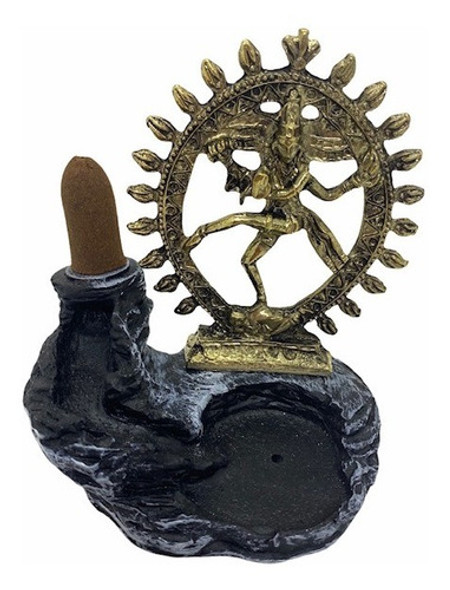 Incensário Cascata Shiva Na Roda Metal Dourado 11 Cm Resina 0