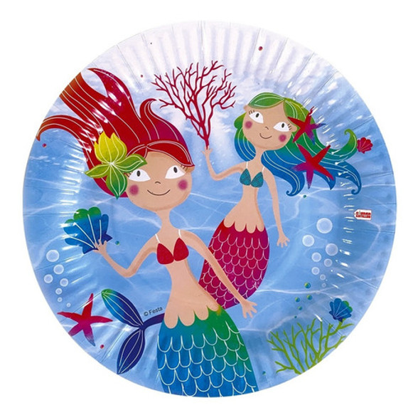 Plato Sirenas 17 Cm X 6 Descartables - Ciudad Cotillón 0