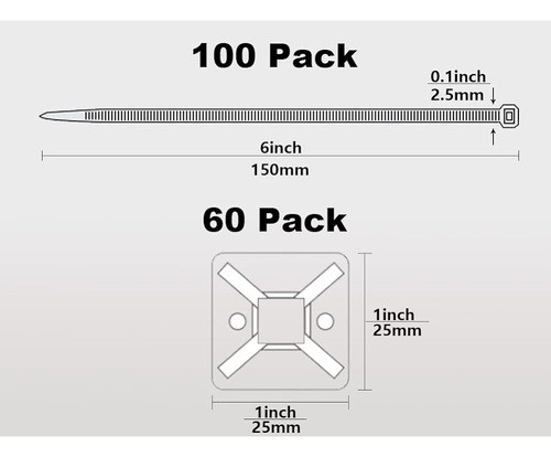Oksdown 100 Pack Bridas De Nylon De Plástico Negro Con 60 Pi 1
