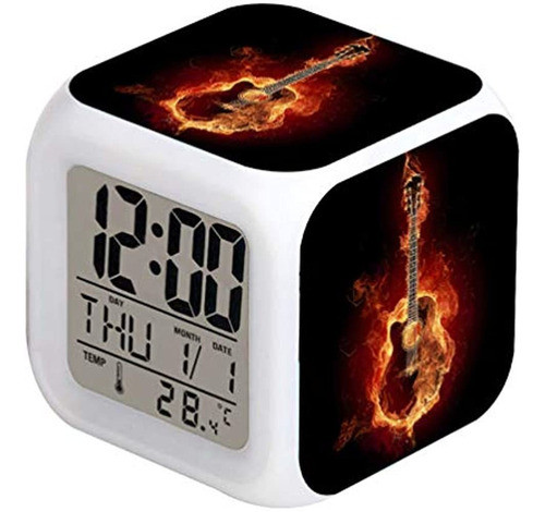 Reloj Despertador Led Cointone, Guitarra, Fuego, Música Rock 1
