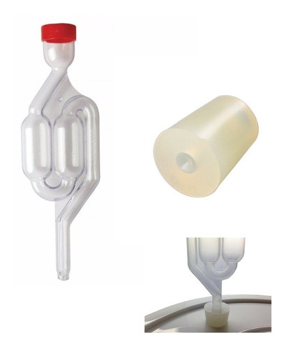 2 Válvulas Airlock Tipo  S + 2 Rolhas De Silicone Furadas 0
