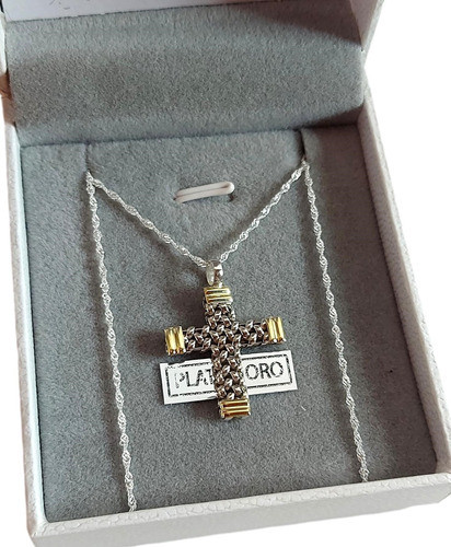 Cadena Con Dije Cruz Panter Flexible Chica Plata Y Oro 0