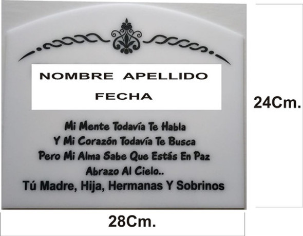 Placa Funeraria De Acrílico N°2 Para Cementerio 28 Cm X 24 C 1