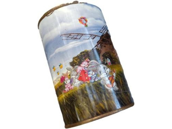 Antigua Lata Alcancía Paisaje / Conejos 0