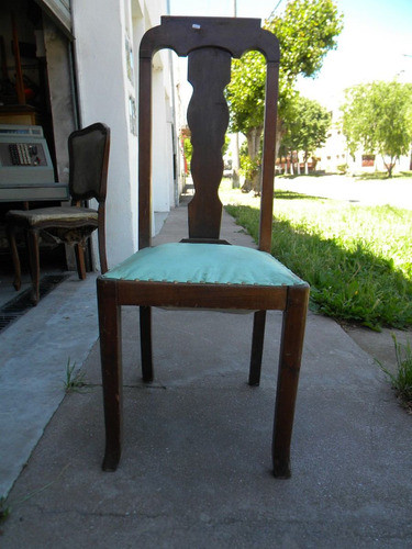Silla Estilo Chipendale De Roble Tapizaso Verde Agua 0