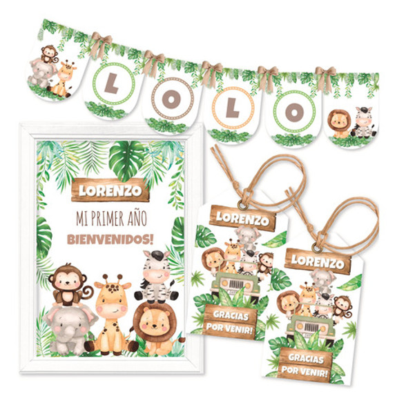 Kit Imprimible Safari Animales Selva Invitación Candy Bar 0