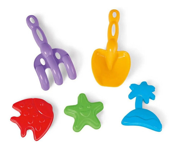Juguete Playero Kit Pala + Rastrillo + Moldes De Colores 0