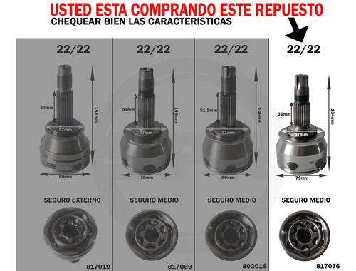 Kit X2 Homocinética Fiat Uno Nuevo Way/ Grand Siena (22/ 22) 1