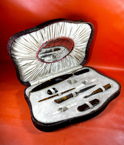 Antiguo Set De Manicura | Carey | Estuche Con Espejo 1