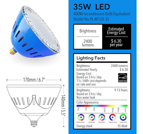 Lampaous Lámpara Piscina Led Color Cambiante (12vac) 1