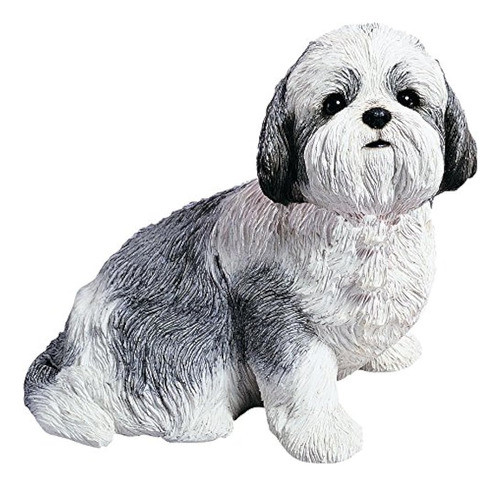 Sandicast Plateado Y Blanco Shih Tzu Escultura 0