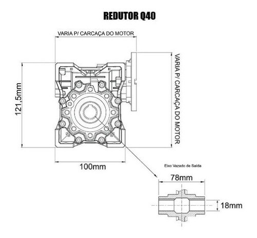 Redutor De Velocidade Q040 Redução 1/80 1