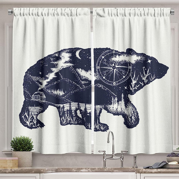 Cortinas De Cocina De Cabaña Por Ambesonne, Bear Double Expo 0