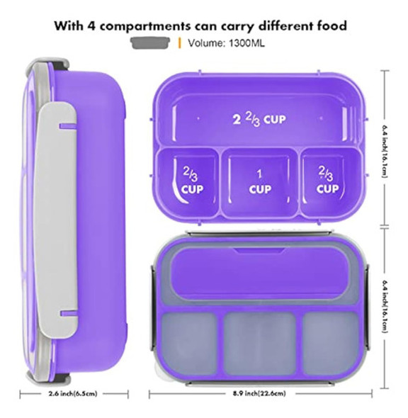 Caja Bento, Lonchera Para Niños, 44.0 Fl Oz Con 4 1